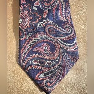 Paul Fredrick Paisley Silk Tie - Navy and Burgundy